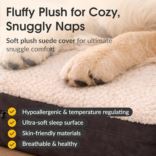 KOPEKS Jumbo Orthopedic Dog Bed - 7-inch Thick Memory Foam Pet Bed with Pillow with Removable Cover & Free Waterproof Liner - for Large Breed Dogs, XL, Brown-Plush Top - Image 6