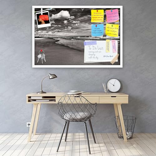 Image of ArtzFolio Sea, Air, & Land Monochrome Contrast | Bulletin Board Notice Pin Board | Vision Soft Board Combo with Thumb Push Pins & Sticky Notes | White Frame | 23.5 x 16 inch (60 x 41 cms)