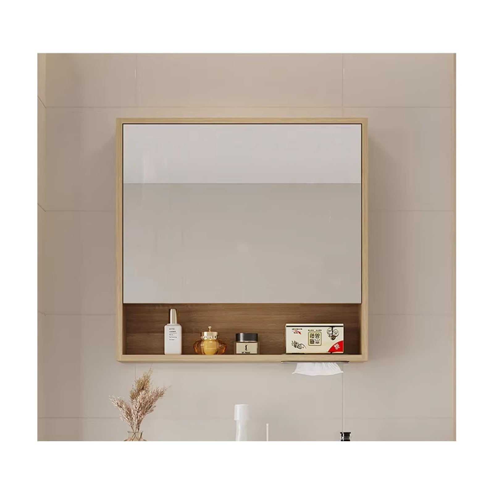 BKSXSOP Wall-Mounted Bathroom Mirror Cabinet with Double Doors, 60cm Vanity Storage, Elegant Mirrored Shelf, Modern Wood Design for Stylish nization