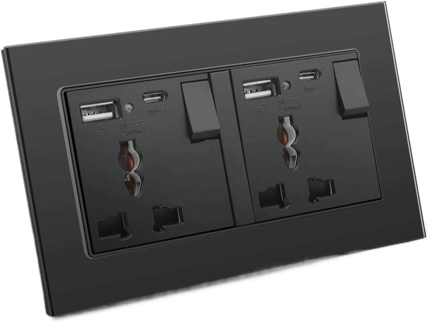 Sinlge Type-c USB Universal Socket Double Multifunctional Power Sockets Plus USB C Charing Ports ON Off Button Glass Frame(Dual USBC Sockets B)