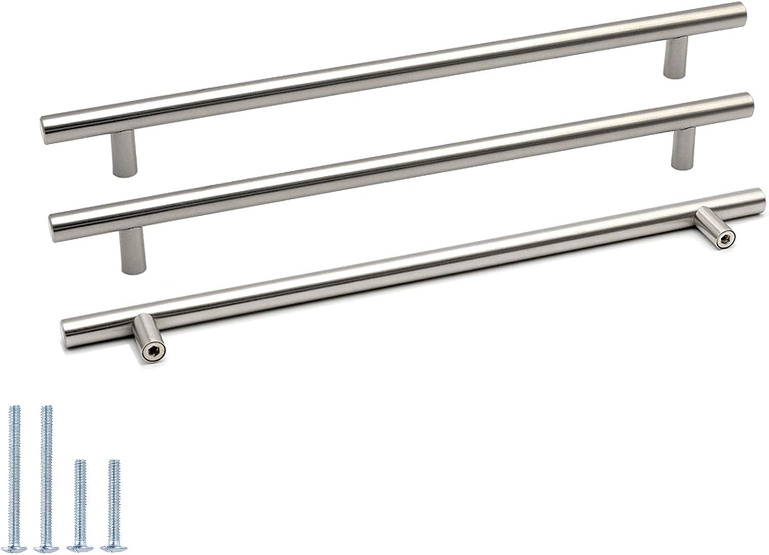 Goldenwarm 4 Pack Brushed Nickel Kitchen Cupboard Handles 256mm Hole Center Silver Drawer Handles, Round T Bar Cabinet Pulls Stainless Steel Drawer Pulls — image 1