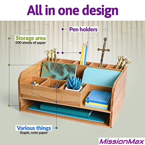 Missionmax Bamboo Wood Desk Organizer With File Organizer For Office Supplies Storage & Desk Accessories. Perfect Office Decor Combo For Desk Organization, Office Desks, Home Office And More #TOP2