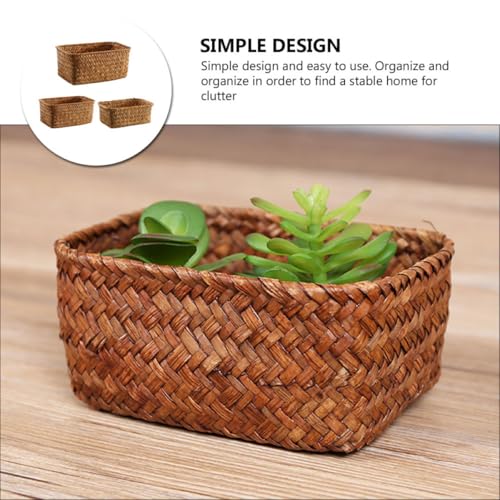 Panier de rangement en paille multifonctionnel | Set de 3 boîtes tressées légères - 8