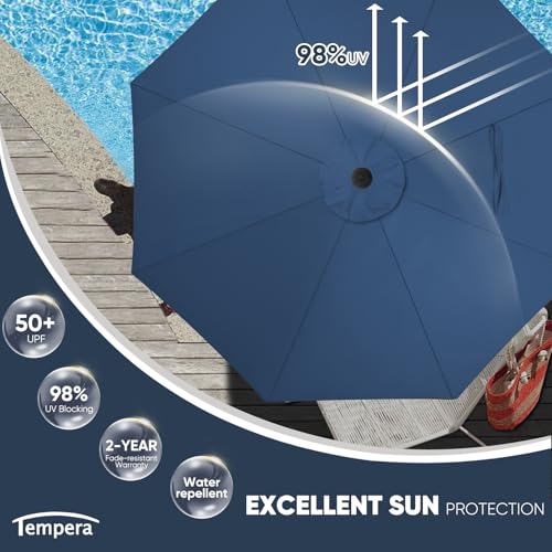 Image of Tempera Patio Market Outdoor Table Umbrella with Auto Tilt and Crank, Large Sun Umbrella with Sturdy Pole & Fade Resistant Canopy, Easy to Set
