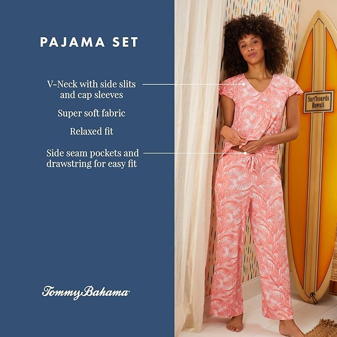 Image of Tommy Bahama Matching 2 Piece Short Sleeve Jersey Pajamas for Women Set