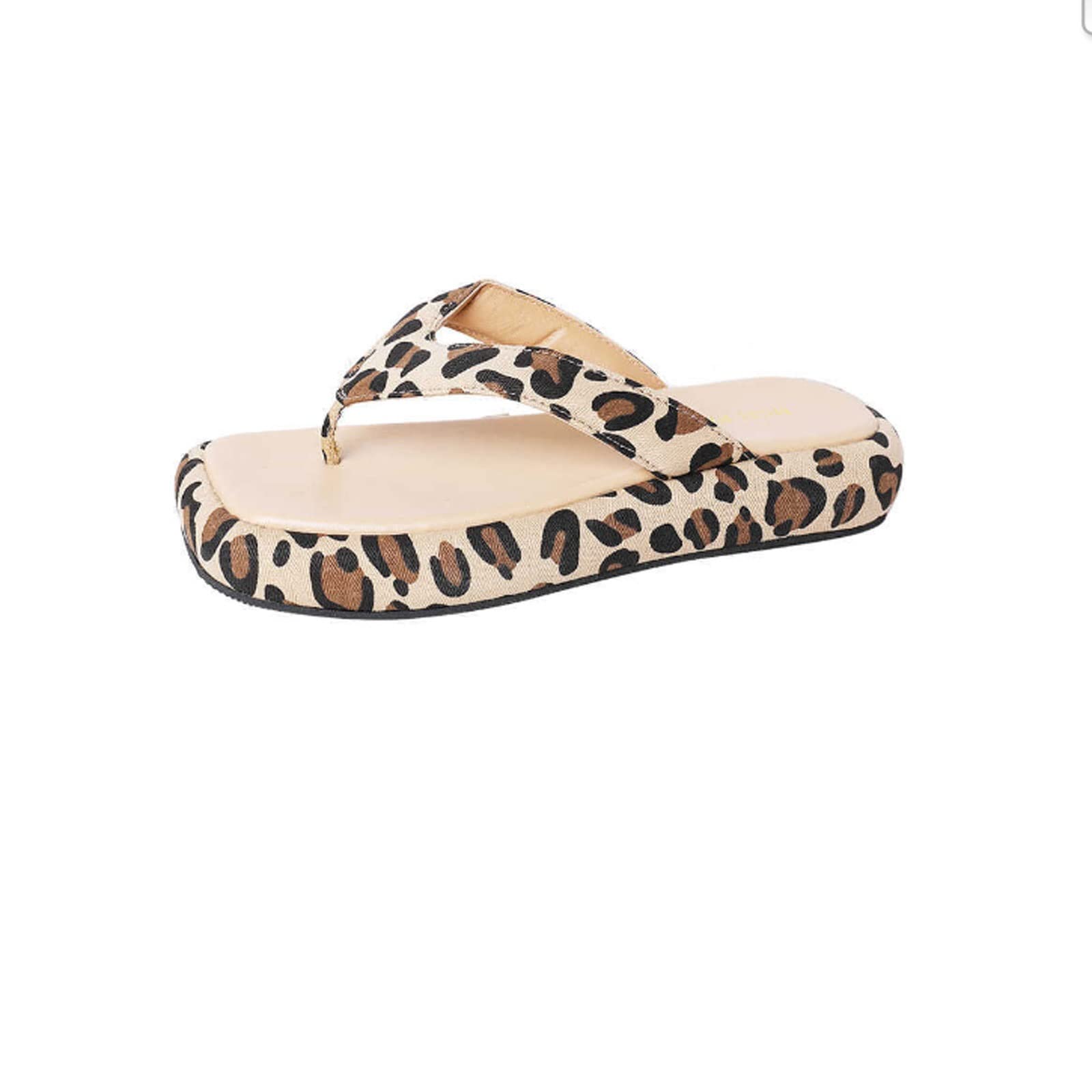Zapatillas para Mujeres Chanclas de Fondo Gruesas para Mujeres diseñador de Estampado de Leopardo Clip de Punta de los pies de la Plataforma de Color Mixto Femenino Zapatos de Playa 38-39fits 37-38