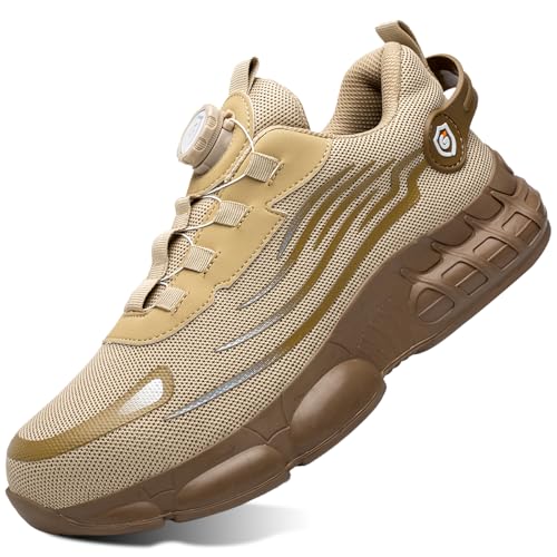 GemChve Zapatos de Seguridad para Hombre Mujer Puntera de Acero Zapatillas Transpirable Ligero Comodo Trabajo Liberación Rápida Calzado de Segurida Brown 45 EU