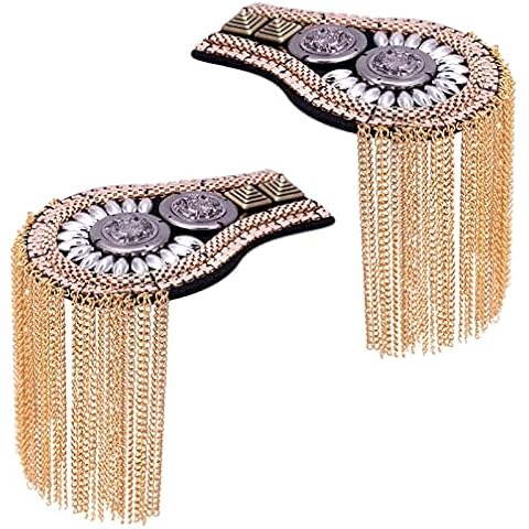 LOVIVER 1 Pair Tassel Chain Epaulets,Metal Jewelry Brooches Shoulder Boards Fashion Shoulder Epaulette for Ceremony Performance Suit Fixed with Pins, Gold Cover