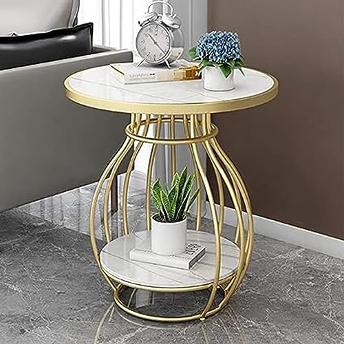Image of Round Metal Side /Coffe Table, in-Lay Top, Home Decor Accent Furniture for Living Room, Bedroom & Office