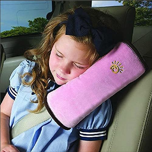 Auto Sicherheitsgurt Kinder Autositz Kopfkissen Gürtel Pillow Schulterschutz Einfarbig Gurtpolster Komfort Reise Abnehmbar (Rose) Cover