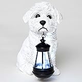 Bits and Pieces - Bichon Solar Lantern - Solar Powered Garden Lantern - Resin Dog Sculpture with LED Light - Outdoor Lighting and Décor