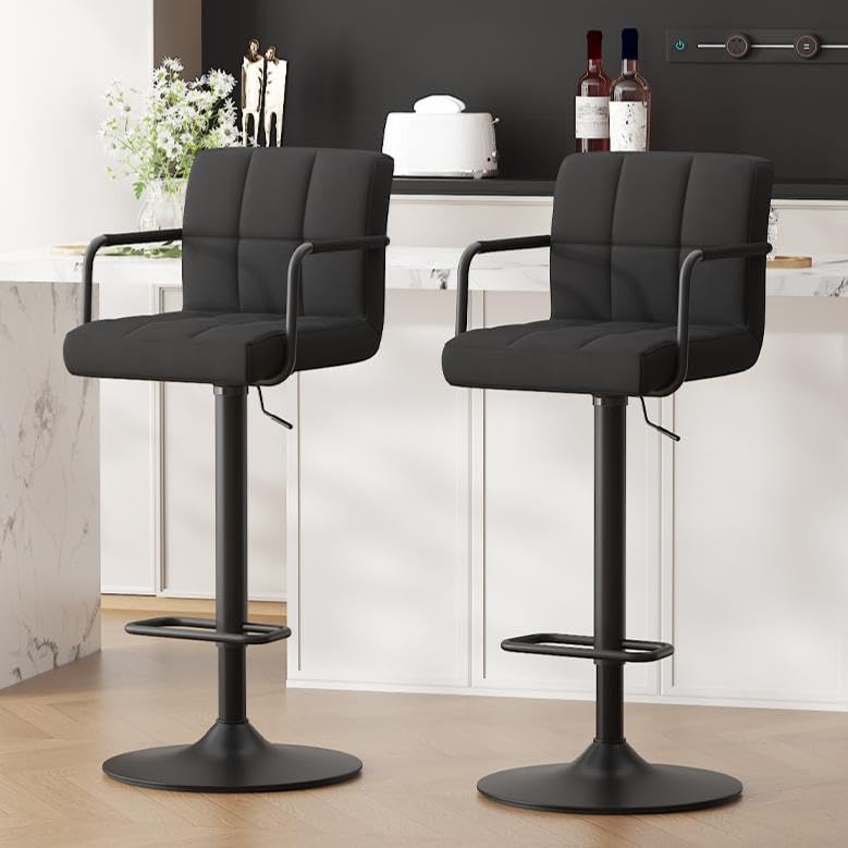 Ckaff Bar Stools Set of 2, Height Adjustable Velvet Fabric Swivel Barstools, Modern Counter Stools with Back and Footrest, Counter Height Barstools for Bar, Dining Room, Black — image 1