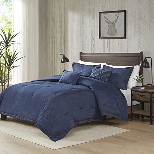 Woolrich Rustic Lodge Cabin Comforter Set - All Season Down Alternative Warm Bedding Layer and Matching Shams, Oversized Queen, Perry, Denim Blue
