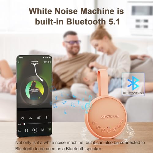 Image of White Noise Sound Machine for Sleeping Adults & Baby, Portable Noise Machine with 24 Soothing Sounds, Bluetooth 5.1, Battery Powered, 3 Timer Settings, Memory Function for Home, Office, Travel(Orange)