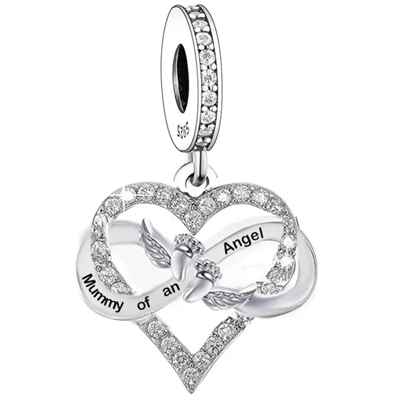Abalorio de plata de ley 925 con pie de bebé y diseño para mamá de un ángel en metal