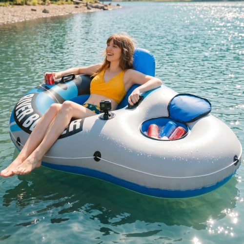 Sunlite Sports Inflatable River Tube with Built-in Cooler - Heavy Duty Water Float for Lake, River, Pool, Premium Floating Raft with 2 Cup Holders, Comfortable Lounge Design
