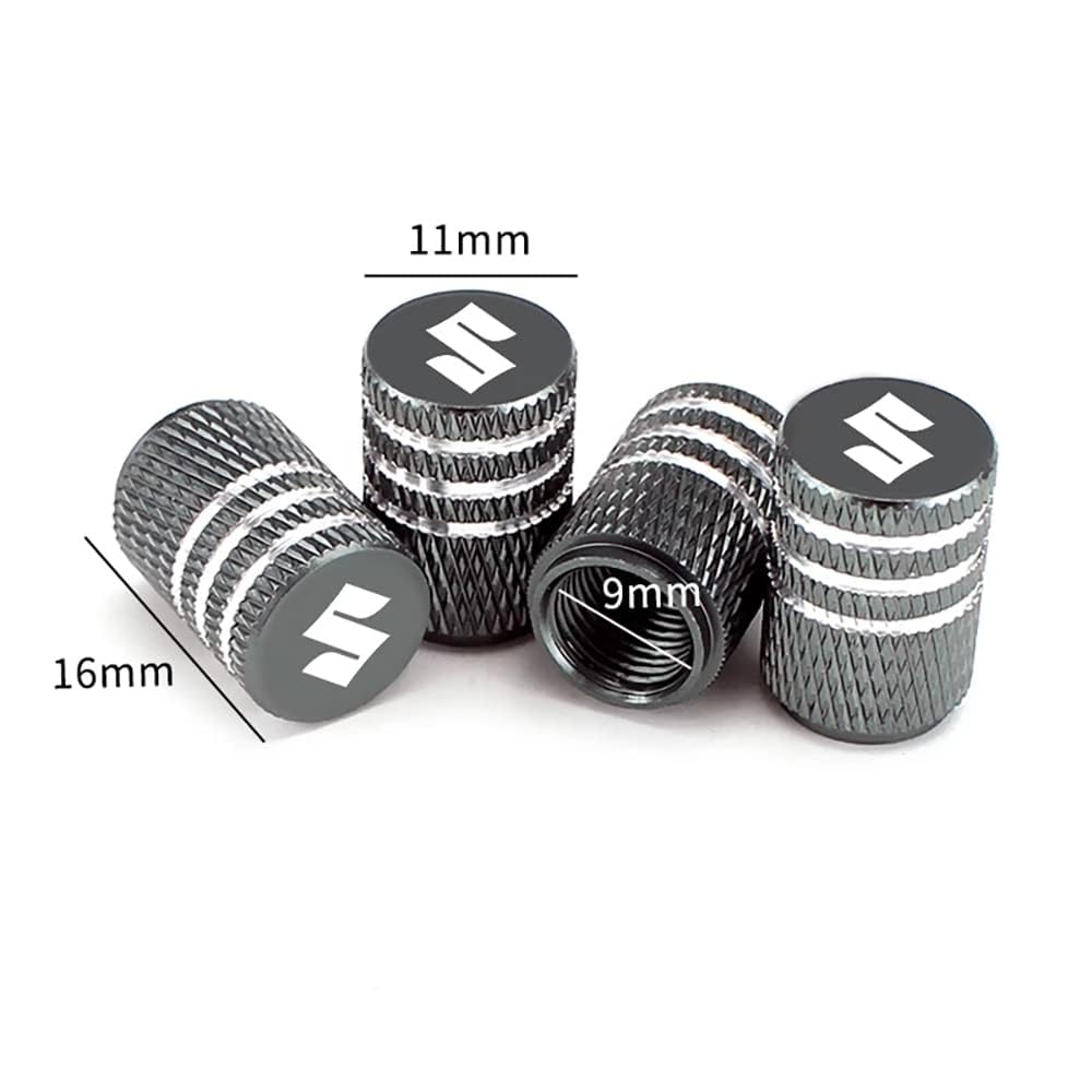 4-Delige Aluminium Ventieldop voor SUZUKI Swift SX4 Cross Jimny Samurai Vitara Alto, Opschroefbare Stofkappen, Ventieldopjes met Rubberen Luchtdichte Afdichting, Mooi, Veilig