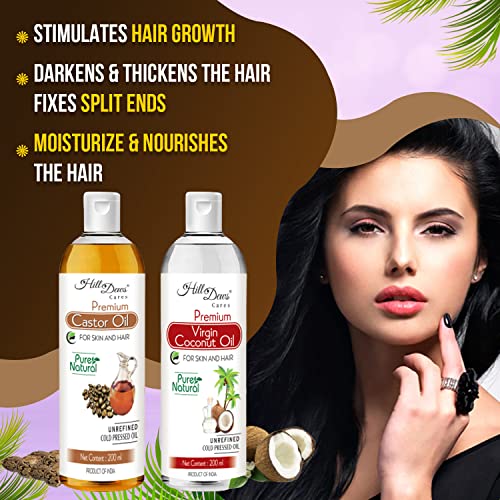Image of Castor oil (200 ml) and Virgin Coconut oil (VCO)(200 ml) Combo - Cold Pressed - Moisturizes the Skin and Promotes soft and Shiny Hair