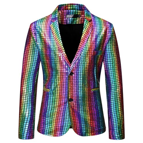 Men's Plaid Shiny Metallic Blazer Jacket Two Button Slim Fit Casual Sport Coats Wedding Banquet Prom Suit Jacket