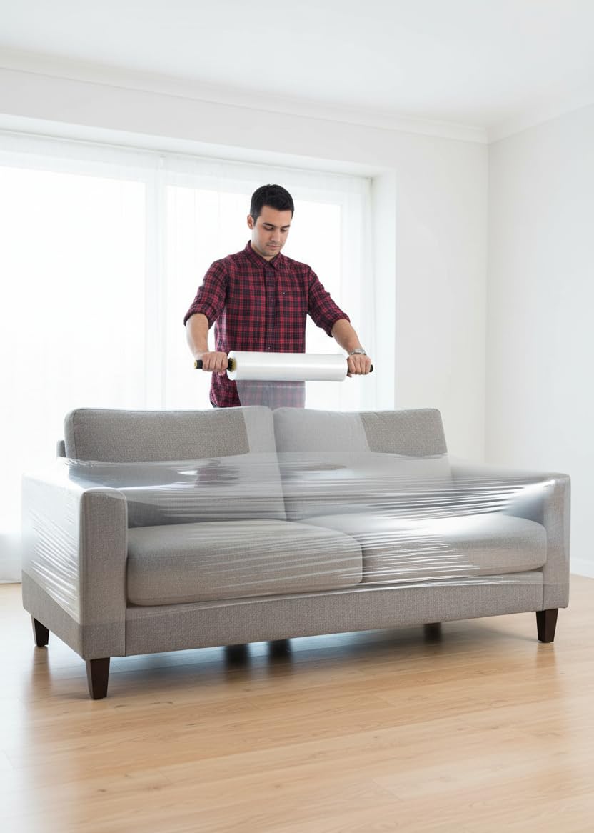 Stretchfolie Transparent 6 Rollen, 50 cm x 230 m, Wickelfolie für Umzug, Möbel, Lager und Palettensicherung (6 x 2.3 kg, 23µm)
