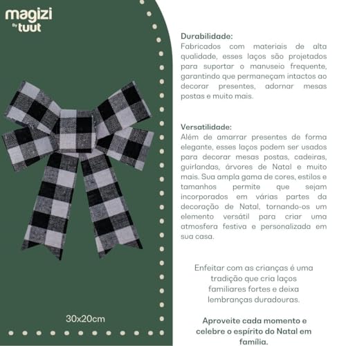 Magizi by Tuut, Enfeite de Natal, Laço de Acetato, Preto e Branco, 30cm
