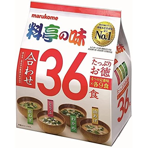 Marukome Miso Ryotei no Aji Suppe mit 4 Geschmacksrichtungen, japanische Instant-Miso-Suppen (Wakame, Frühlingszwiebeln, Tofu, Aburaage)