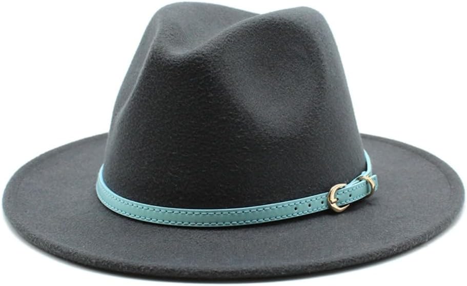 Classic Western Wool Fedora Hat, White with Blue Belt Accent, Wide Brim Crown, Premium Felt Material