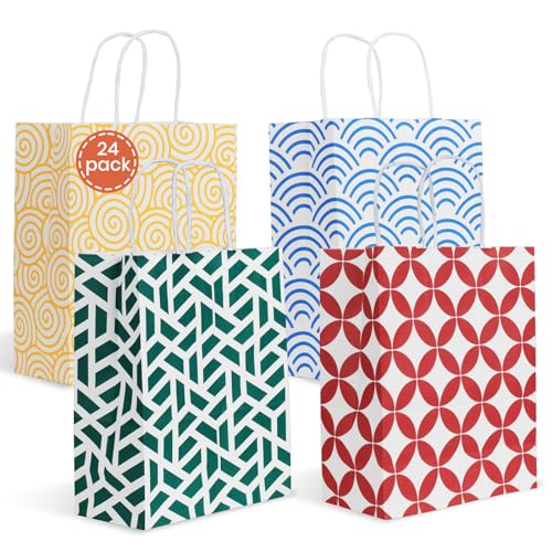 Parmedu Conjunto de Papel Regalo Colores Variados: 24 Bolsas de Regalo con Asas en Tamaño óptimo 21,5*10*26CM, Bolsas para llevar Engrosadas para Navidad, Festivales, Cumpleaños, Fiestas, Bodas, etc.
