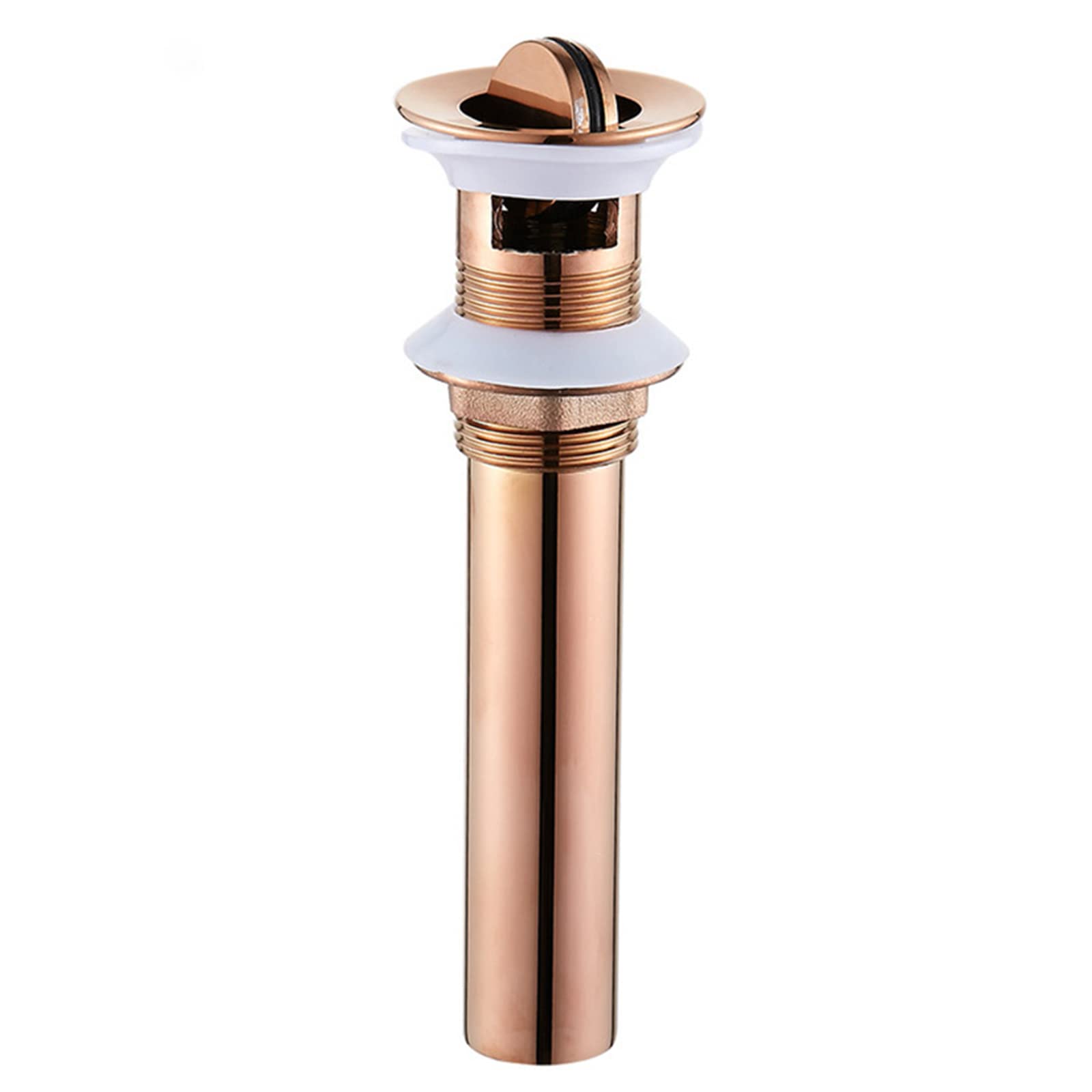 Tubo di scarico per lavello pop-up Tappo per lavabo pop-up in ottone con scarico e troppopieno scanalato in oro rosa 21 x 6,6 cm (Rose Gold a)