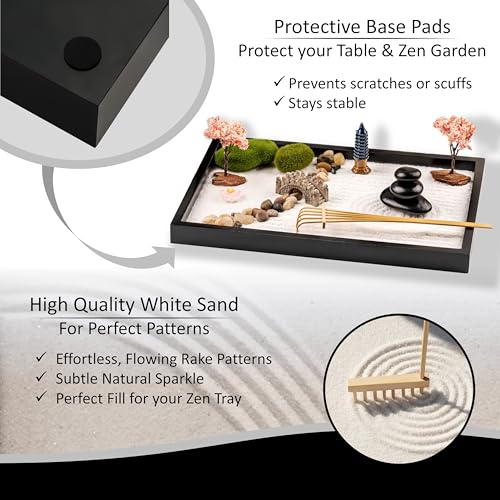 Zen Garden Kit 11x8in. Beautiful Japanese Decor Mini Rock Feature Gift Set for Home, Office Desk. Zen Sand Garden, 6 Tools, 15 Accessories. Sand Tray Therapy Desktop Meditation Room