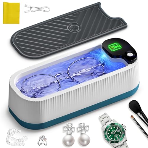 Ultraschallreinigungsgerät, 45000Hz Tragbarer Gläser Reiniger Maschine mit 3 Reinigungs-modi, Brillenreinigungsgerät, Mini Ultraschallreiniger für Brille Uhren Schmuck Ohrringe, Ultrasonic Cleaner