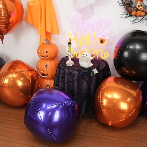 Image of Black Orange Purple Round Foil Balloons Halloween Prom Decor 22 Inch 6 Pcs