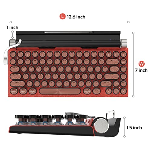 Taiahiro Wired & Wireless Retro Multi-Device Mechanical Typewriter, Compact 80% Layout Keyboard, Hotswappable, Bluetooth 5.0, Round Keycaps, Led Backlit, For Windows/Macos/Android/Linux, Red Switch #TOP4