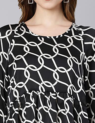 Image of oxolloxo Black Fleek Satin Printed Women top