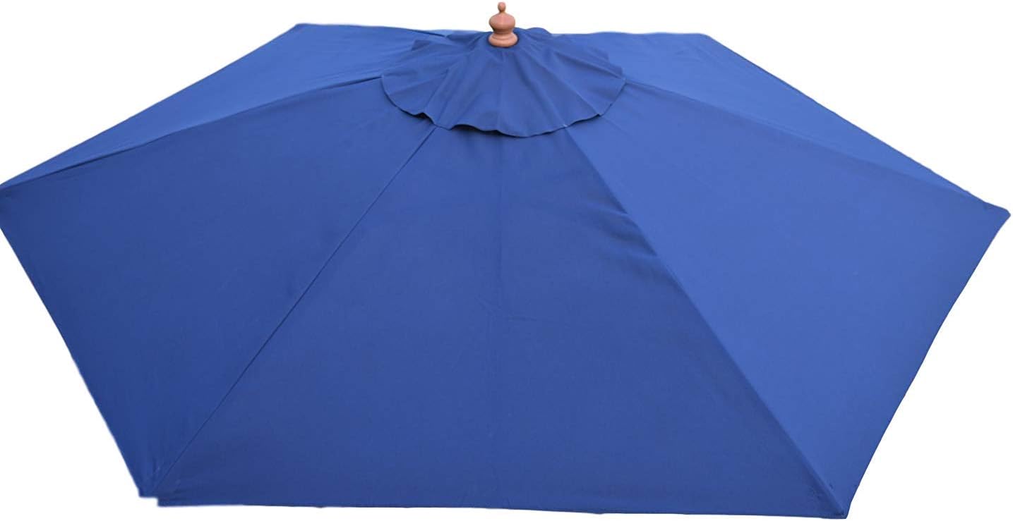 2.5m Blue - Hexagonal-Round Canopy Parasol | Suggested for 4-6 Persons or Tables up to 1.5m | Wooden Frame | 2 Part Wooden Pole