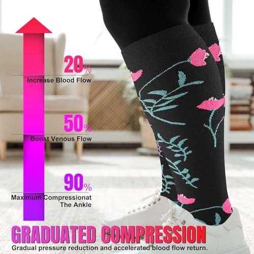 Image of bropite 3 /4 Pairs Plus Size Compression Socks for Women & Men 20-30 mmhg-Extra Wide Calf Support Socks for Medical,Running