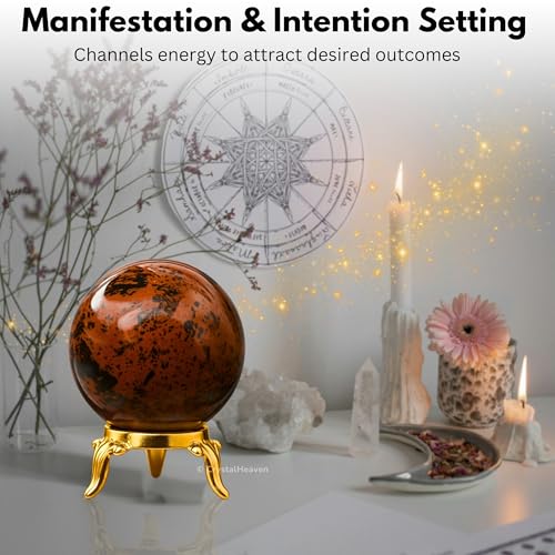 Image of Certified Mahogany Obsidian Crystal Ball for Meditation - Premium Crystal Vastu Items for Home and Feng Shui Items for Good Luck - Ideal for Pooja Supplies and Spiritual Practices (1.5 inch Inch)
