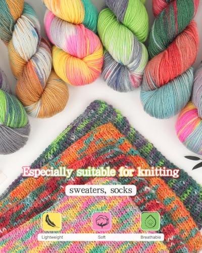 Image of Katech 6 Pack Wool Yarn for Crocheting & Knitting, Hand Dyed Yarns-RedGreen