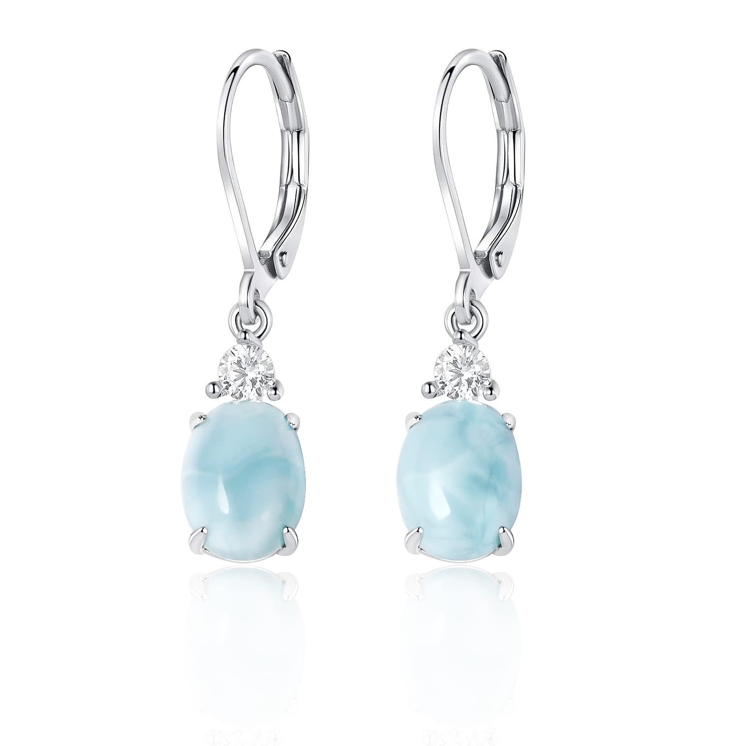 Larimar Dangle Earrings, 925 Sterling Silver Gemstone Larimar Drop Earrings for Women
