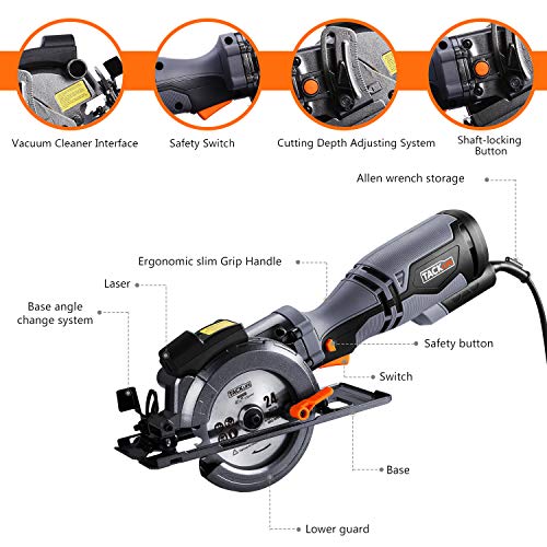 TACKLIFE Circular Saw with Metal Handle, 6 Blades(4-3/4