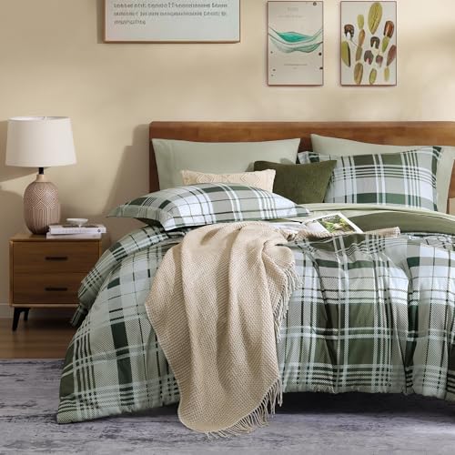Image of MaiReve Olive Green Twin XL Comforter Set, Twin XL Bedding Sets for Boys Girls 5 Pieces for Dorm Farmhouse All Season Lightweight &Comfy with Fitted Sheet, Flat Sheet (Olive Green, 66 inchx90 inch)