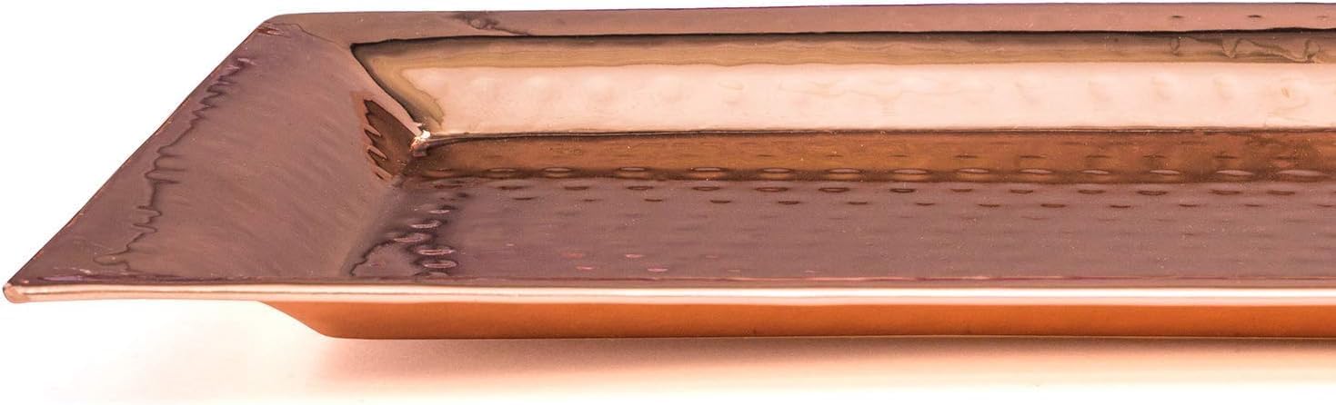 Copper Hammered Trays - Rose Gold Serving Tray and Platters - Appetizer Tray - Large Decorative Food Tray (2 Pack Rectangle Platters)
