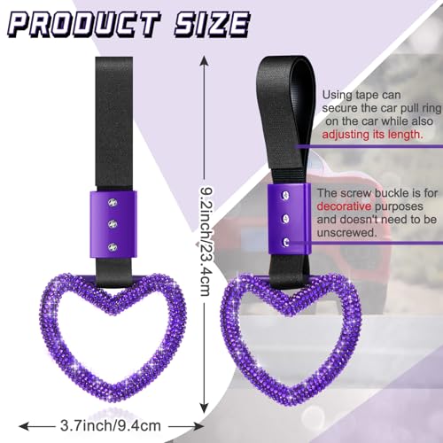 Image of Fabbay Bling Car Accessories Bling Heart Handle Ring Car Accessory for Women Hand Strap Drift Charm Rear Bumper Warning Ring Decor for Auto Bus Interior Exterior Decoration (Purple, Heart Style)