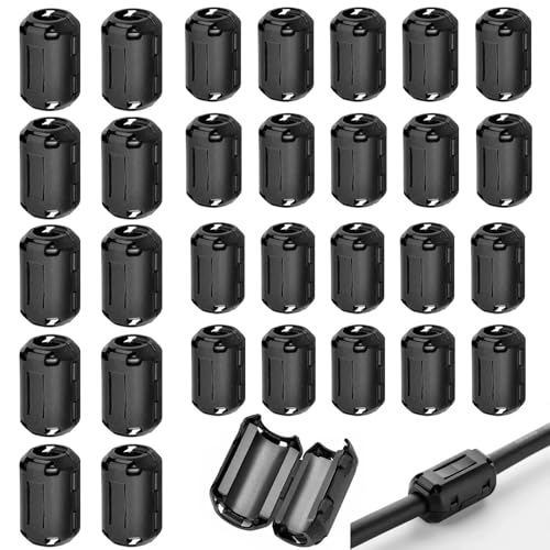 Ferritkerne für Kabel, 30 Stück Clip-on Ferritkern, EMI Rauschunterdrücker Kabelclip mit 3.5mm 5mm 7mm Innendurchmesser für USB Kabel Audio und Video Kabel Stromkabel