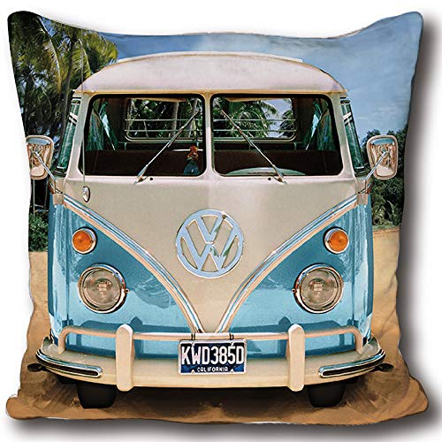 VW Volkswagen Kuschel-Kissen Bulli T1 blau grün rot 40 cm x 40 cm VW Bus Campervan Schmusekissen Kuschelkissen Deko-Kissen Zierkissen Auto-Kissen Reise-Kissen Kopfkissen Polster zur Bettwäsche 084