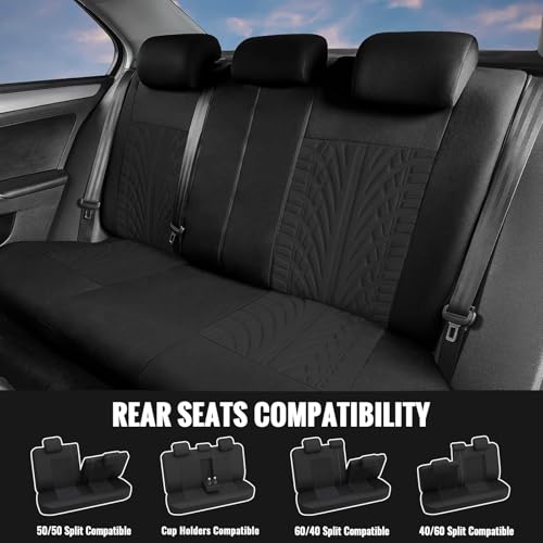 AUTOYOUTH Black Car Seat Covers Full Set, Front Seat Cover with Split Bench Car Seat Cover Set for Women Full Set Seat Protectors