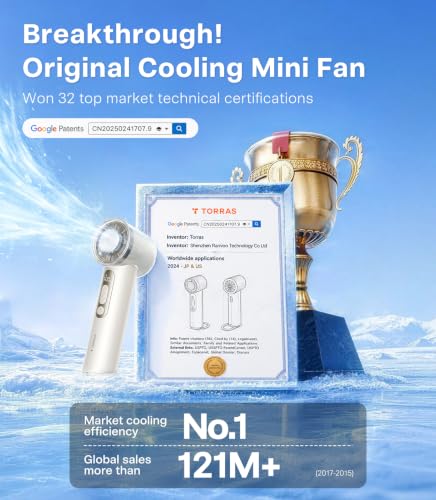 Image of TORRAS COOLiFY iva Handheld Fan with Ice Cooler, [Chill by 50F], 0-100 Adjustable Speed, Super Mini Powerful Portable Fan 4900mAh Rechargeable, Hand Fans for Travel Essentials,Mothers Day Gifts,Ivory