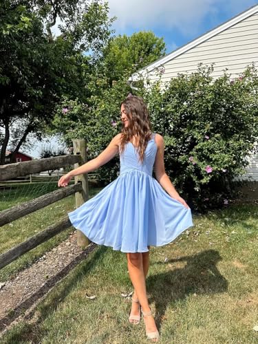 Women's Spaghetti Straps Homecoming Dresses Short Chiffon A Line Bridesmaid Dresses with Pockets4