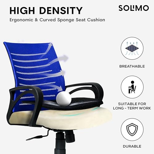 Image of Amazon Brand - Solimo Sitly Mid Back Revolving Office Chair for Work from Home, Study, and Computer Use | Heavy Duty Base | Ergonomic Mesh Design | Durable & Comfortable Seating (Blue Mesh)