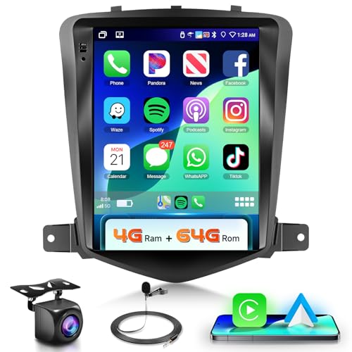 4G+64G Car Radio Stereo for Chevrolet Cruze 2009-2015 with Wireless CarPlay Android Auto,Tesla Style 9.7 Inch IPS Touch Screen Android 13 GPS WiFi Bluetooth DSP Audio USB Dual Mic HD Rear Camera